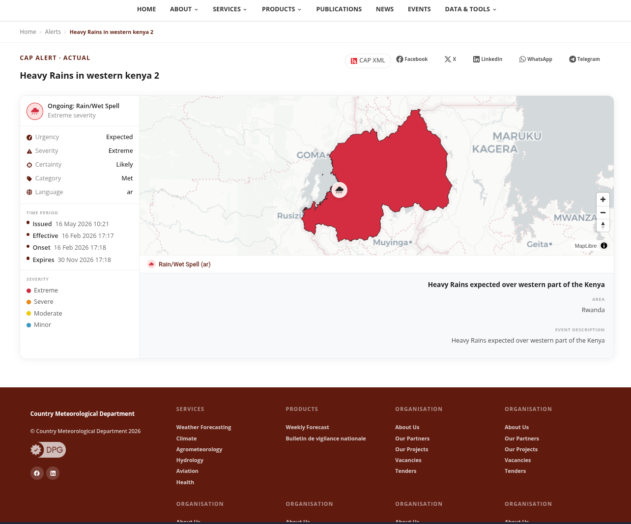 CAP alert page rendered with a red theme