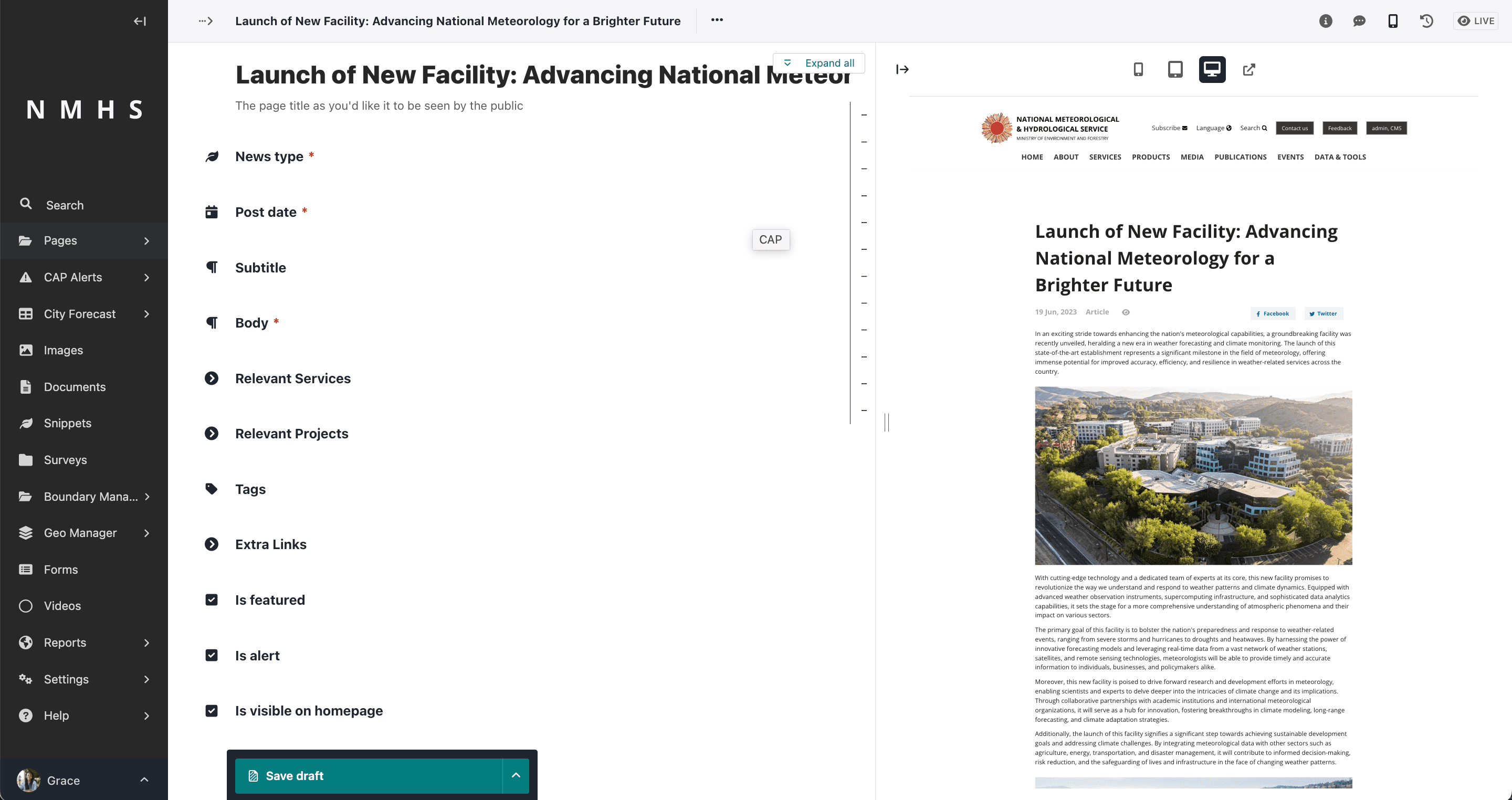 News Page Sections