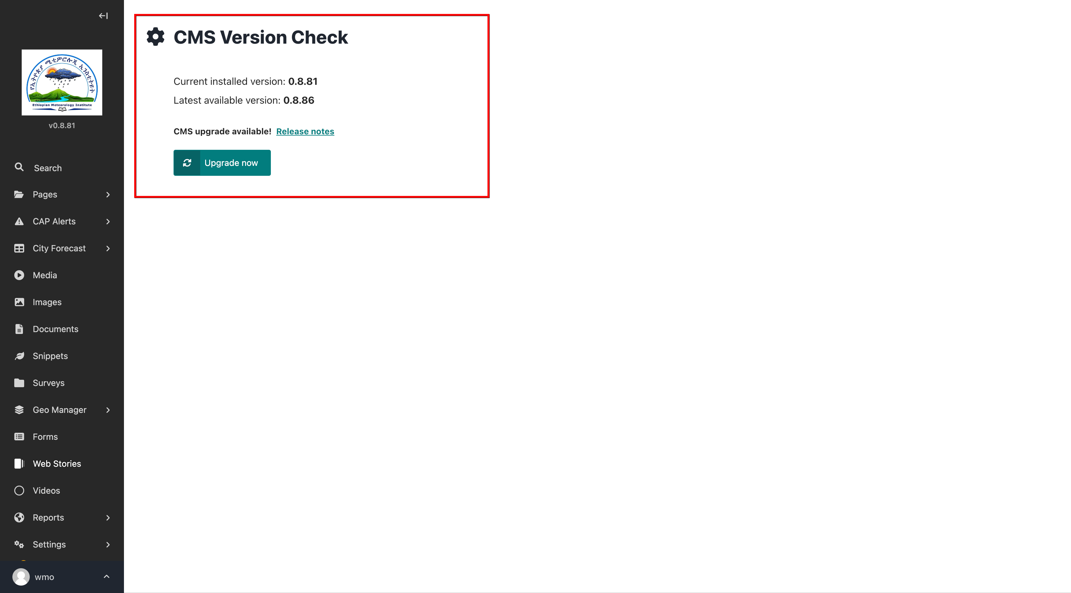 ClimWeb Update Button
