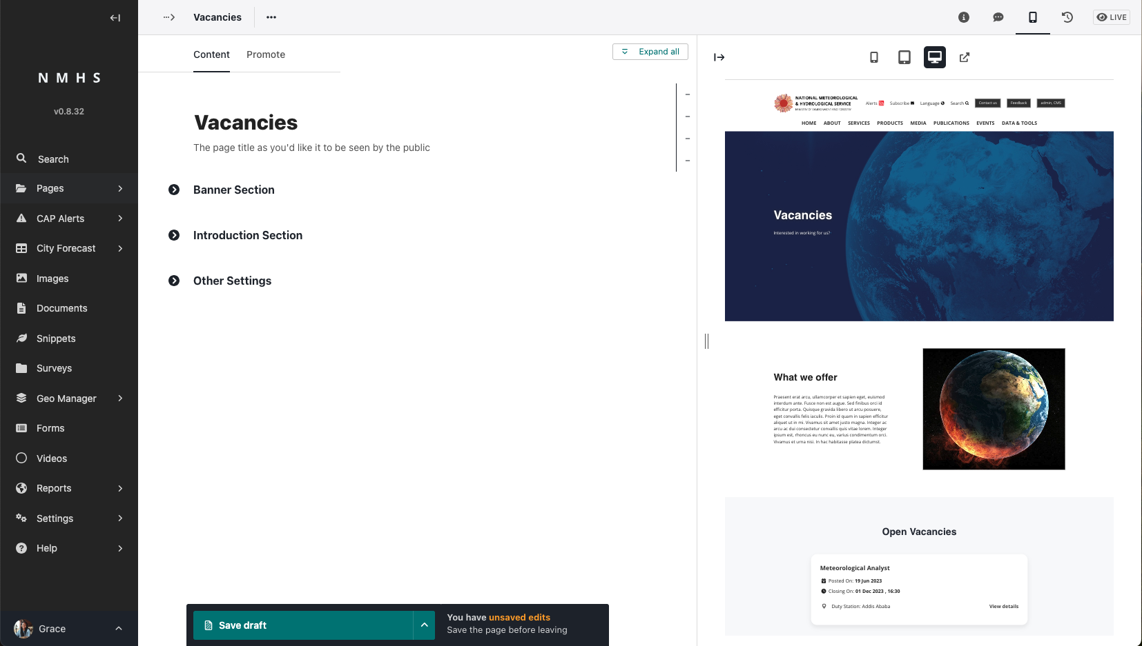 Vacancies List page