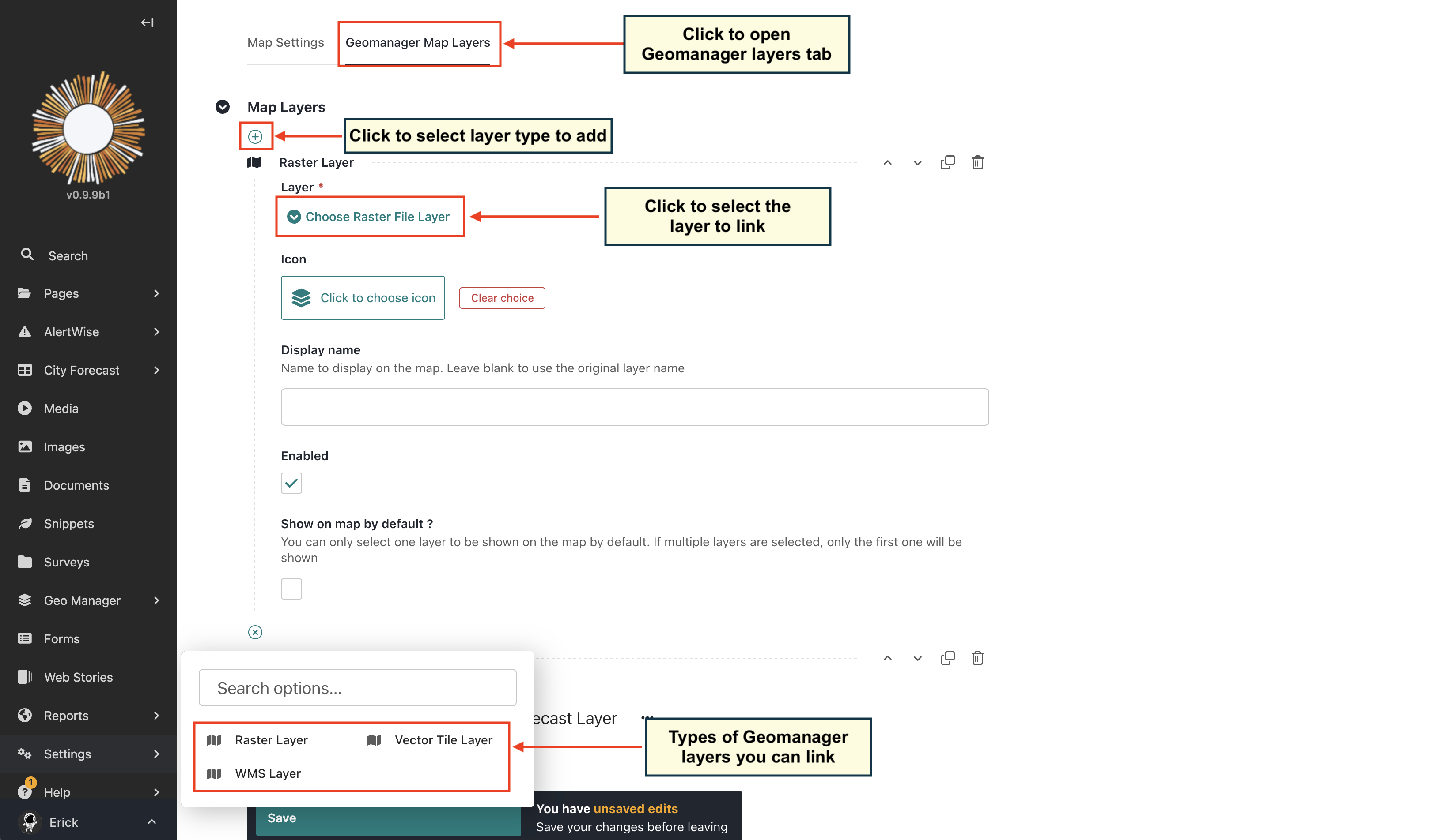Geomanager Layers Settings