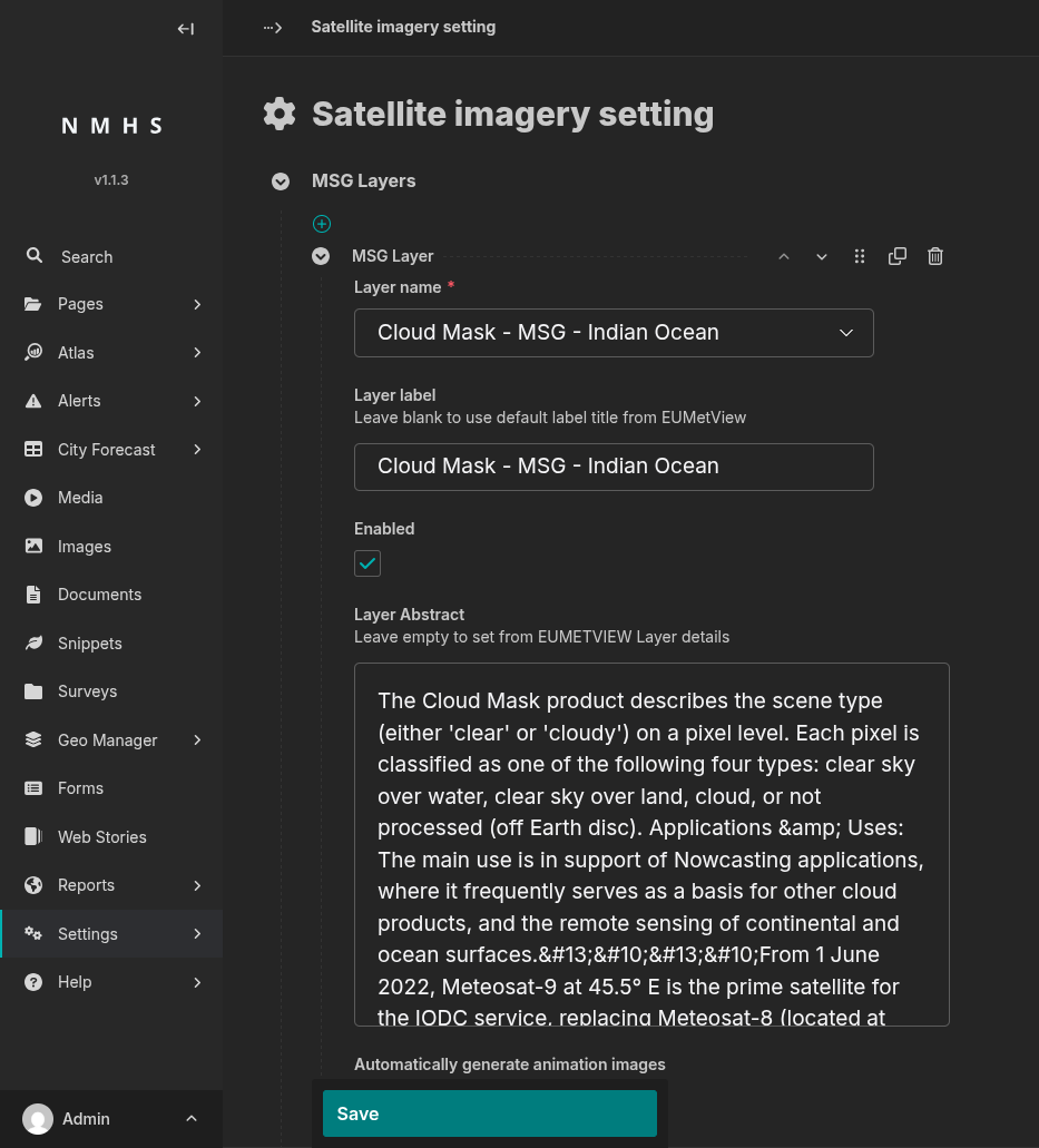 Satellite Imagery Settings
