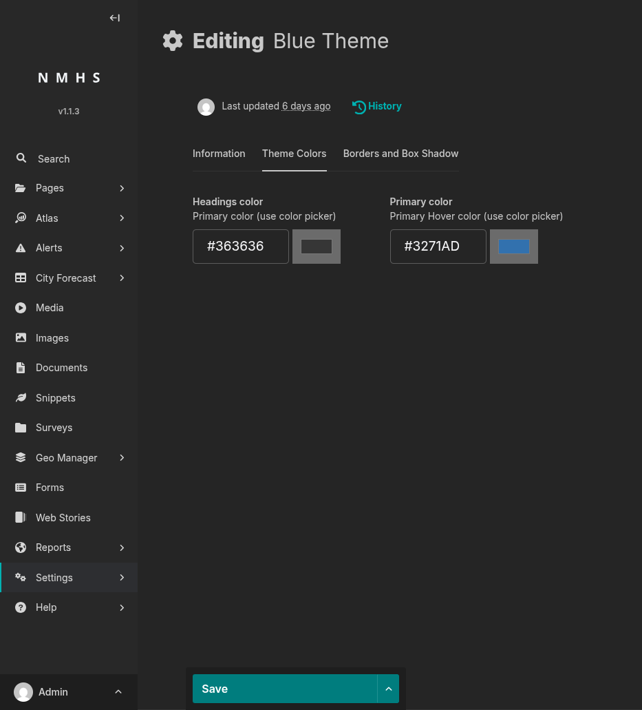 Themes — Theme Colors tab