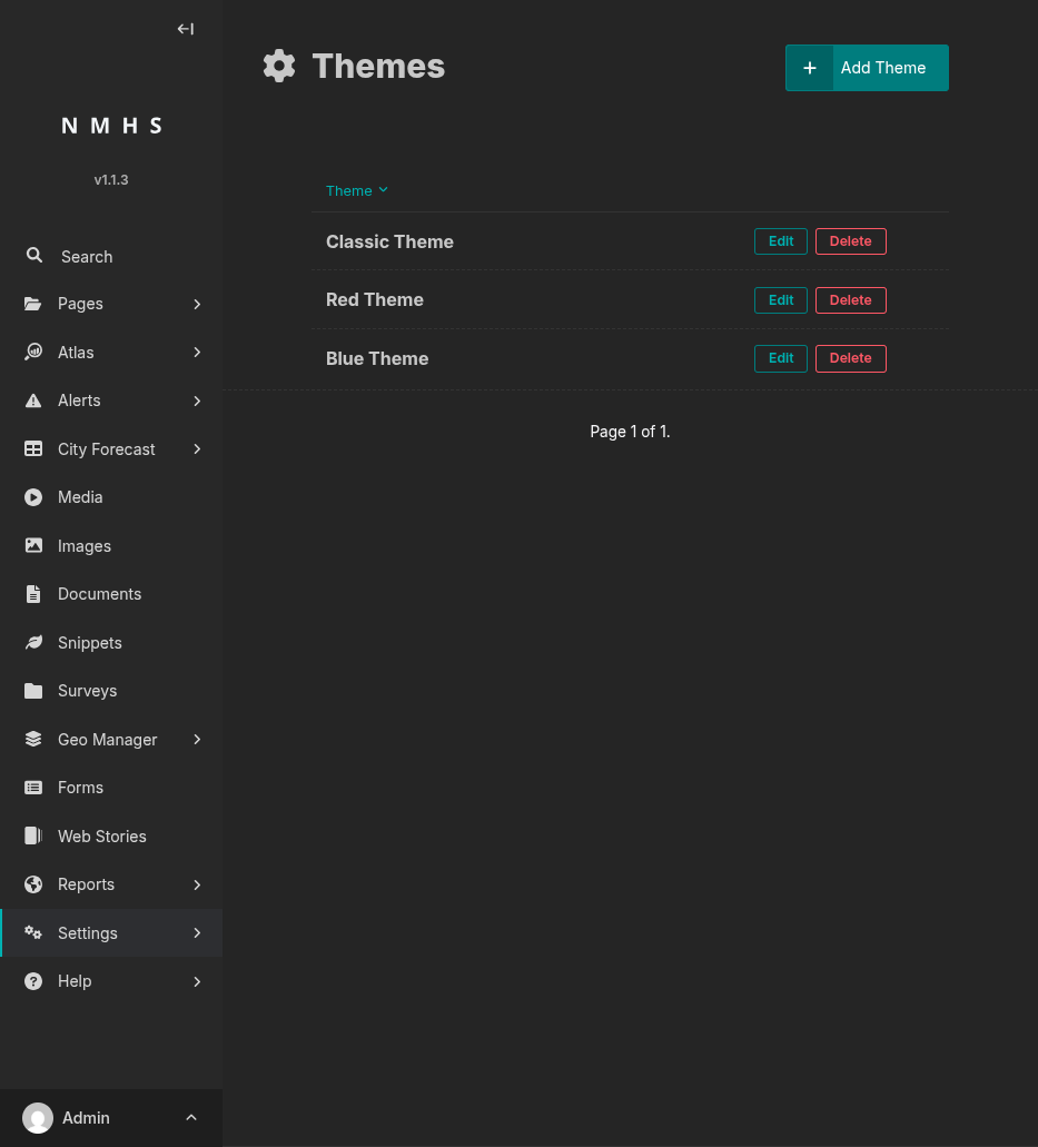 Themes — list view
