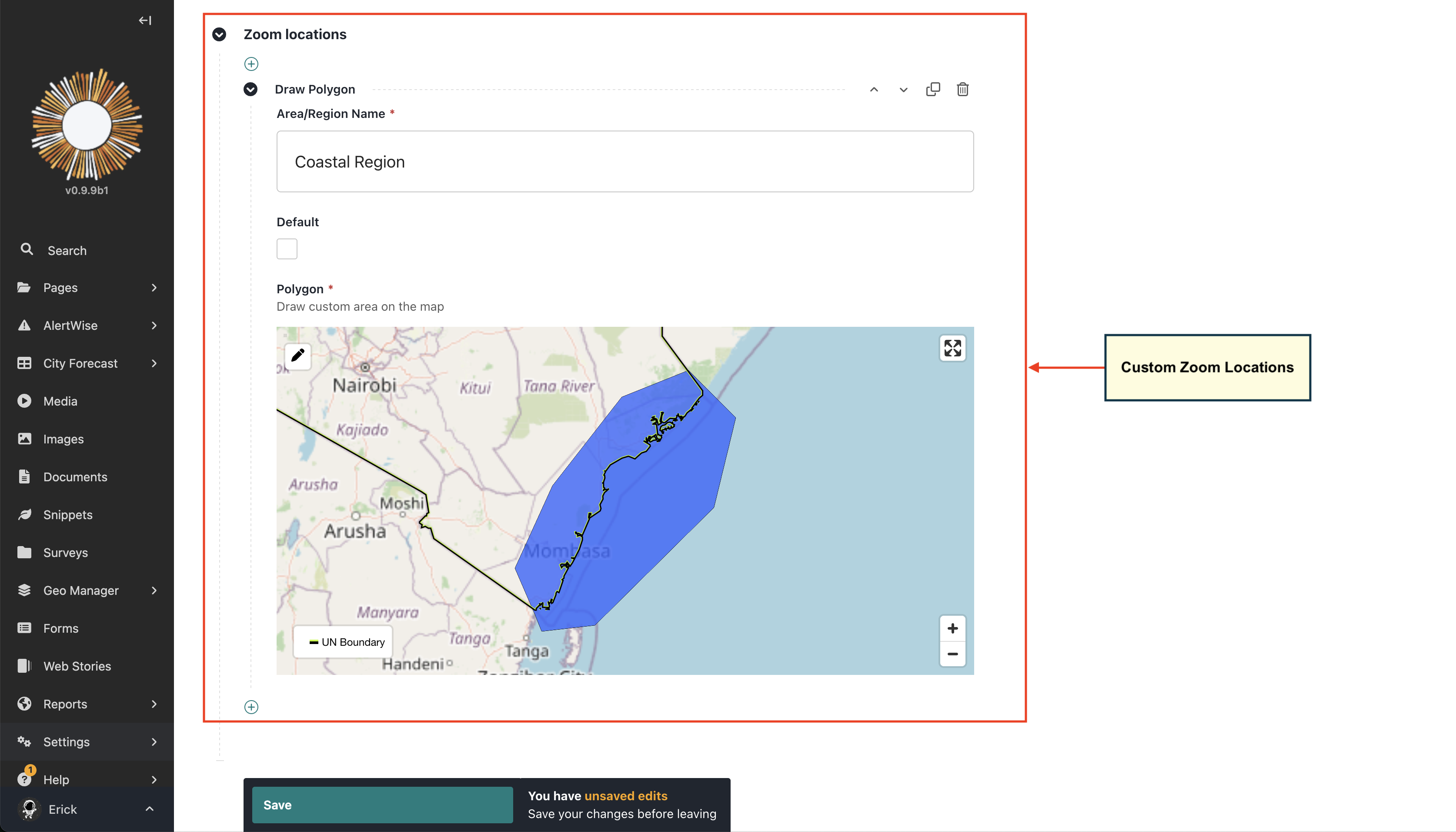 Configurações de locais de zoom